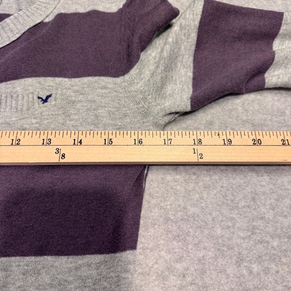 Vintage Y2K AEO Striped Cardigan Sweater Women's M Purple Gray Elbow Patch‎ - Picture 11 of 15